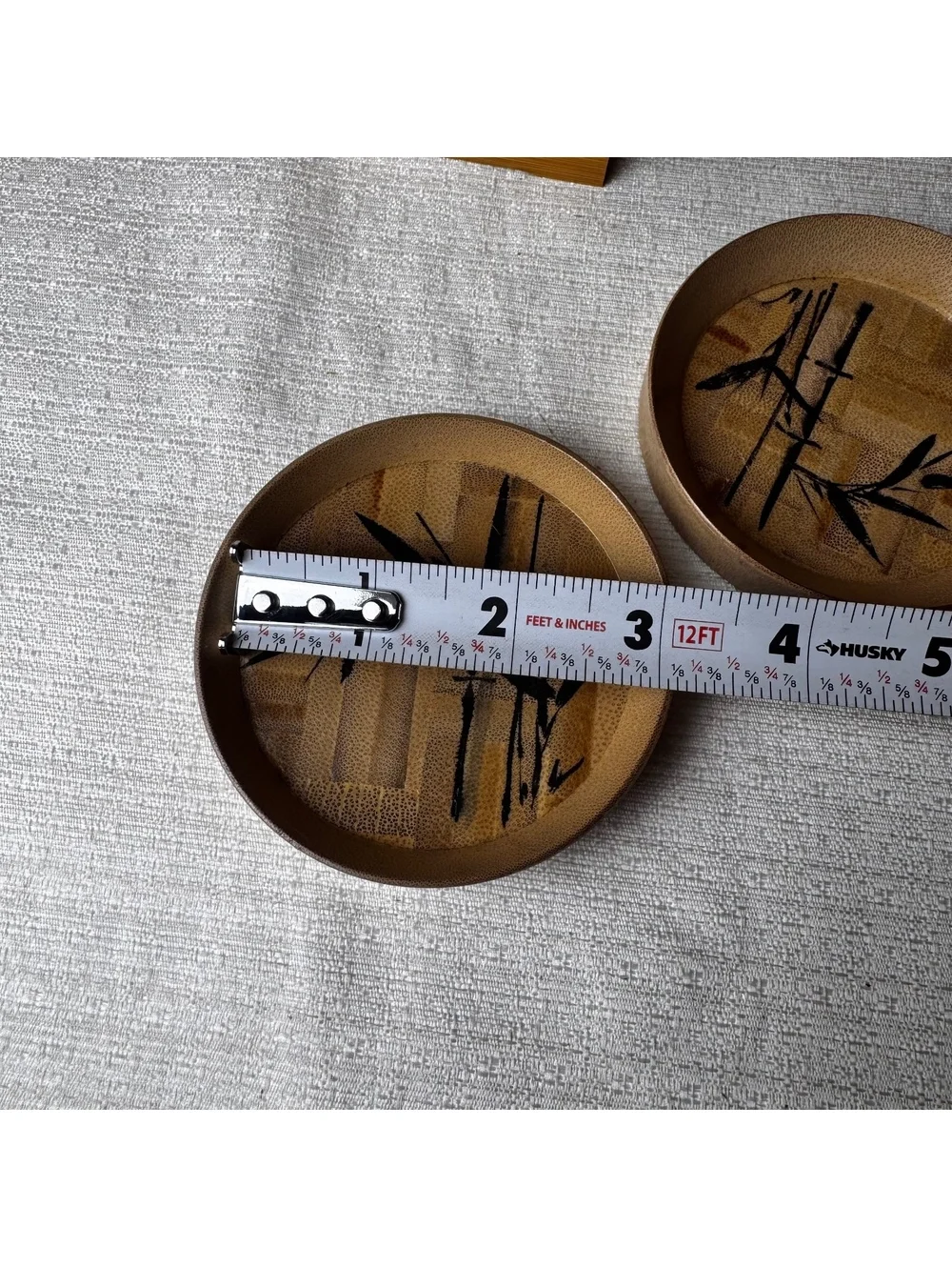 Vintage Bamboo Coaster Set of 6 With Handled Holder Asian Bamboo Design